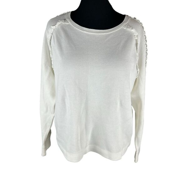 J. crew scalloped trim crewneck thick material long sleeve white sweater XL - Picture 2 of 6